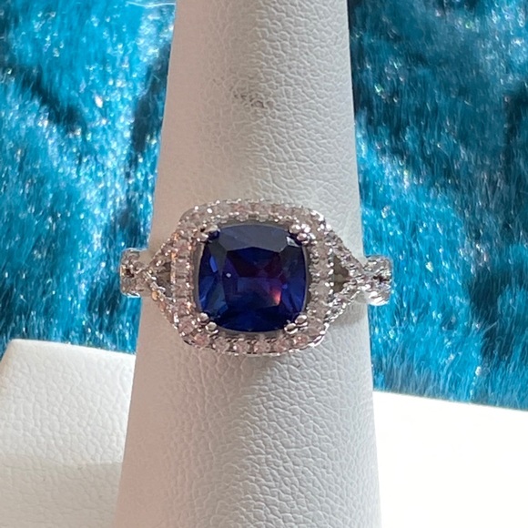 Sapphire & white topaz sterling ring - Picture 2 of 6